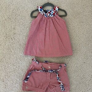 Red Gingham Sleeveless Top and Shorts Set